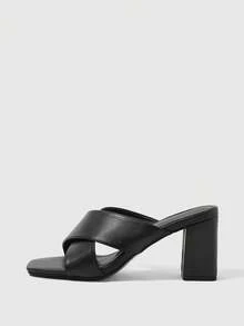 Sleekvia Women's Square Toe Elegant High Heel Slide Sandals - Black - View 2