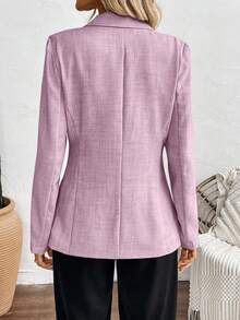 SHEIN 女款藕紫色翻領單排扣西裝外套，秋季休閒商務辦公穿搭，純色長袖修身百搭商務款 - 粉色 - 查看 2