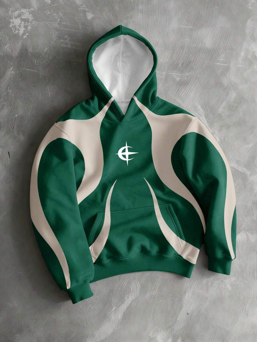 Manfinity EMRG Sudadera con capucha de manga larga con estampado gráfico de arte callejero, sudadera informal de otoño para hombres - Multicolor - Ver 1