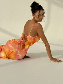 Aloruh Đầm ôm sát in họa tiết, dây mảnh, buộc eo, thích hợp cho kỳ nghỉ hè của nữ, dành cho mùa xuân/hè. - Nhiều màu - Xem 2