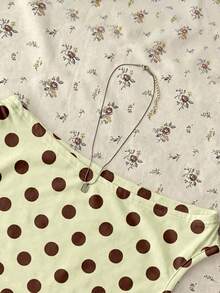 Attitoon Damen enge asymmetrische gerafftes Polka Dot Kontrast Farbdruck Crop Top, geeignet für Ausflüge, Street-Style, Flughafen, Strandurlaub, Hochzeitsfeier, Musikfestival, Feiertage, Chic - Verschiedenfarbig - Übersicht 3