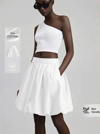 Ontre 2026 Primavera/Verano Nuevo Falda de Mujer, Falda Abullonada de unicolor de Moda, Conjunto de Playa de Vacaciones, Falda Acampanada Azul Marino, Vestido de Verano, Adecuado para Playa, Vacaciones, Pascua, Festival de Música, Fiesta, Ceremonia de Graduación, Falda Casual