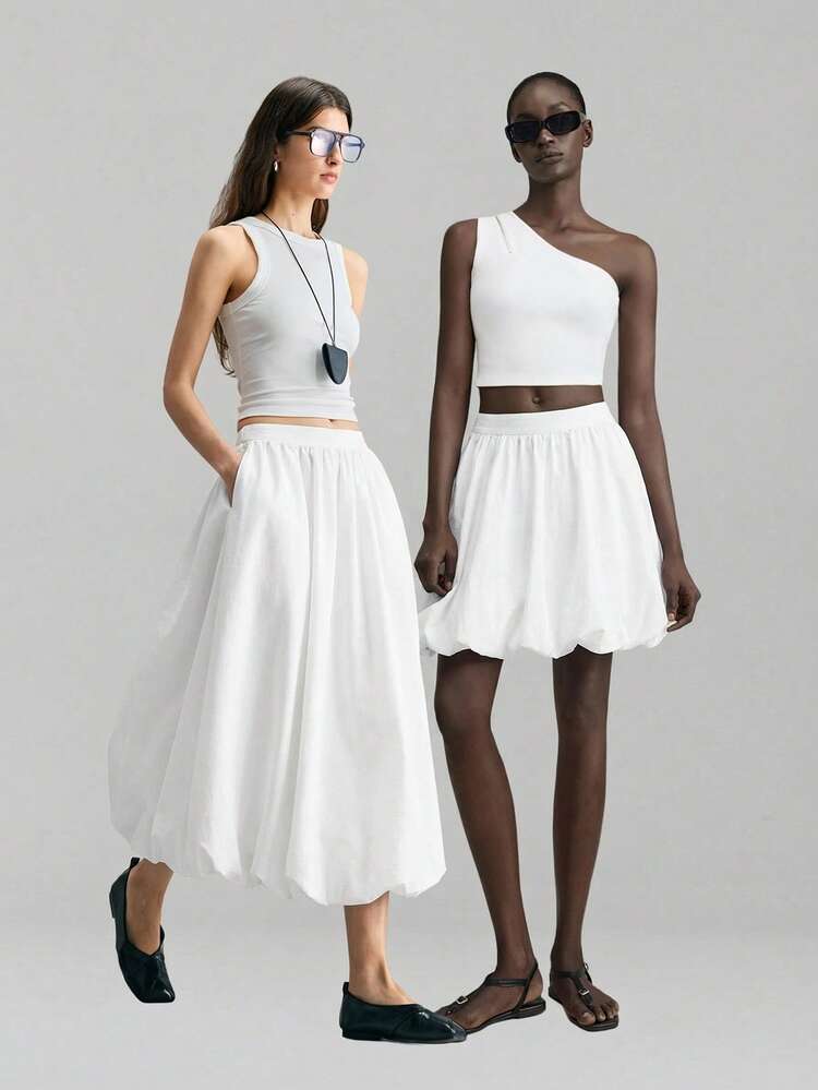 2026SS New Summer Women's Solid White Floral Puff Skirt, Beach Vacation Outfit, Casual Pleated Mini Skirt Suitable For Beach, Easter, Music Festival, Party, Graduation Ceremony, Minimalist Elegant, Casual Pocket Skirt, Versatile Women's Skirt