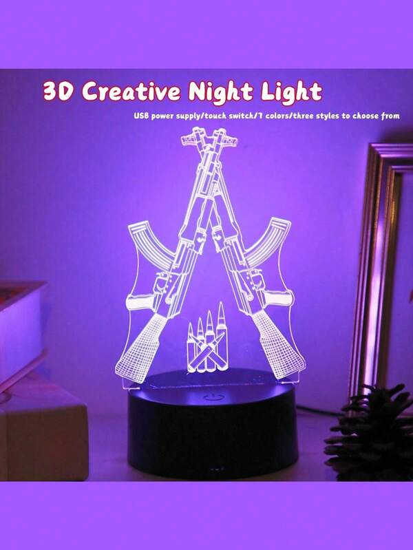 Đèn ngủ 3D hình súng, 1 chiếc, điều khiển cảm ứng 7 màu, quà tặng sáng tạo, đèn ngủ nhiều màu sắc, cấp nguồn USB, thích hợp cho phòng chơi game, tiệc Giáng sinh, tiệc sinh nhật, phòng ngủ, trang trí bàn làm việc, quà tặng.