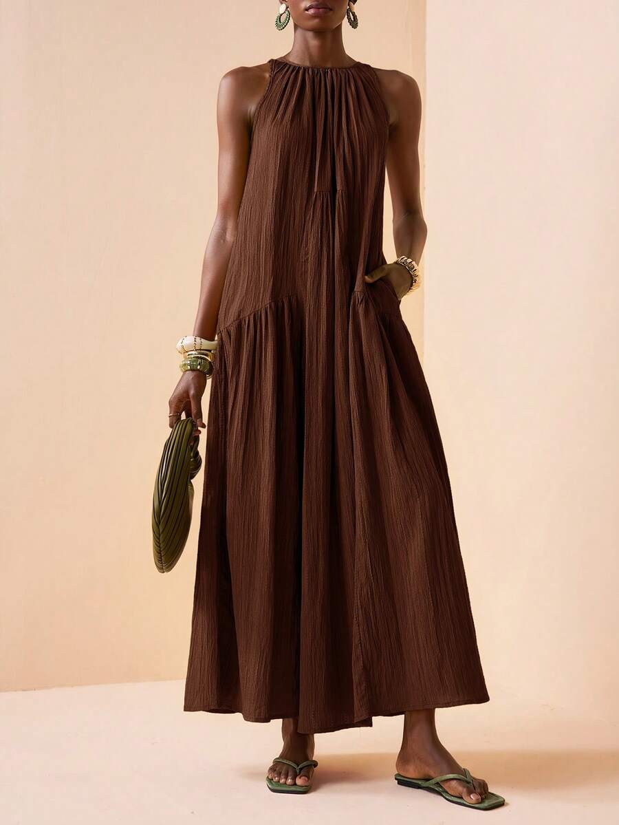 Zivah Vestido casual, de fiesta y de viaje con pliegues de unicolor para mujer