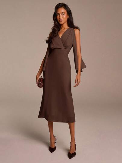 COSMINA Đầm voan dài ngang gối không tay cổ chữ V dành cho nữ, kiểu dáng thanh lịch màu xanh nhạt, thích hợp cho tiệc tùng, đám cưới, cocktail, hoặc đơn sắc màu xanh pastel lãng mạn, tối giản, thích hợp cho kỳ nghỉ.