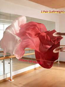 1 par de abanicos de velo de seda de imitación para danza del vientre, hechos a mano, de bambú plegables largos de 1,5 metros y 1,8 metros, velos fluidos para actuaciones, herramientas de danza ligeras para mujeres profesionales, para fiestas y festivales AHOT - gradiente rojo - Ver 10