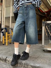 DAZY Women's Casual Washed High Waist Wide Leg Jeans Jorts Summer - Dark Wash - View 3