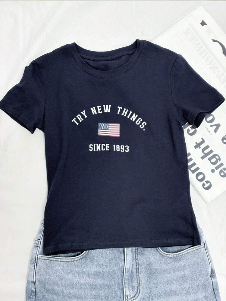 Solid Color Round Neck Fitted Short Sleeve Women's T-Shirt Graphic Tees Women Summer