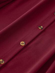 EMERY ROSE Plus Size Solid Color Front Buttoned Long Sleeve Dress, For Christmas Maxi Women Outfit Fall - Burgundy - View 3