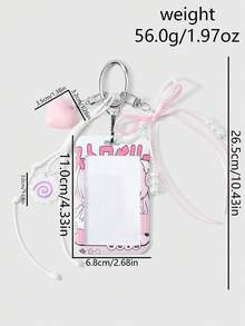 ROMWE Kawaii 1個新款二次元可愛卡通甜美手工串珠白色仿珍珠粉色流蘇蝴蝶結立體愛心手編皮繩魚骨捲飾卡通甜美女孩熊印花壓克力滑蓋卡套，校園卡套、星卡、交通卡套、身分證卡套，DIY鑰匙圈配件包掛飾，適合上班族、學生、派對愛好者，日常佩戴，節日禮物 - 粉色-101 - 查看 3