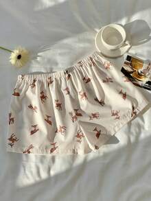 Comfortcana Quần short mặc nhà thoải mái, cạp chun, có dây rút, in hình hươu dễ thương. - Nhiều màu - Xem 2