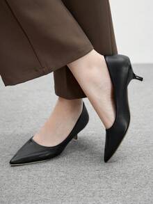 CUCCOO BIZCHIC Giày cao gót đế mèo thon gọn mũi nhọn màu đen đơn giản thời trang đi làm cho nữ - màu đen - Xem 5