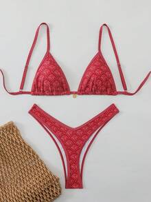 Swim Mod Women's Random Floral Print Spaghetti Strap Sexy Bikini Set, Summer - Multicolor - View 1