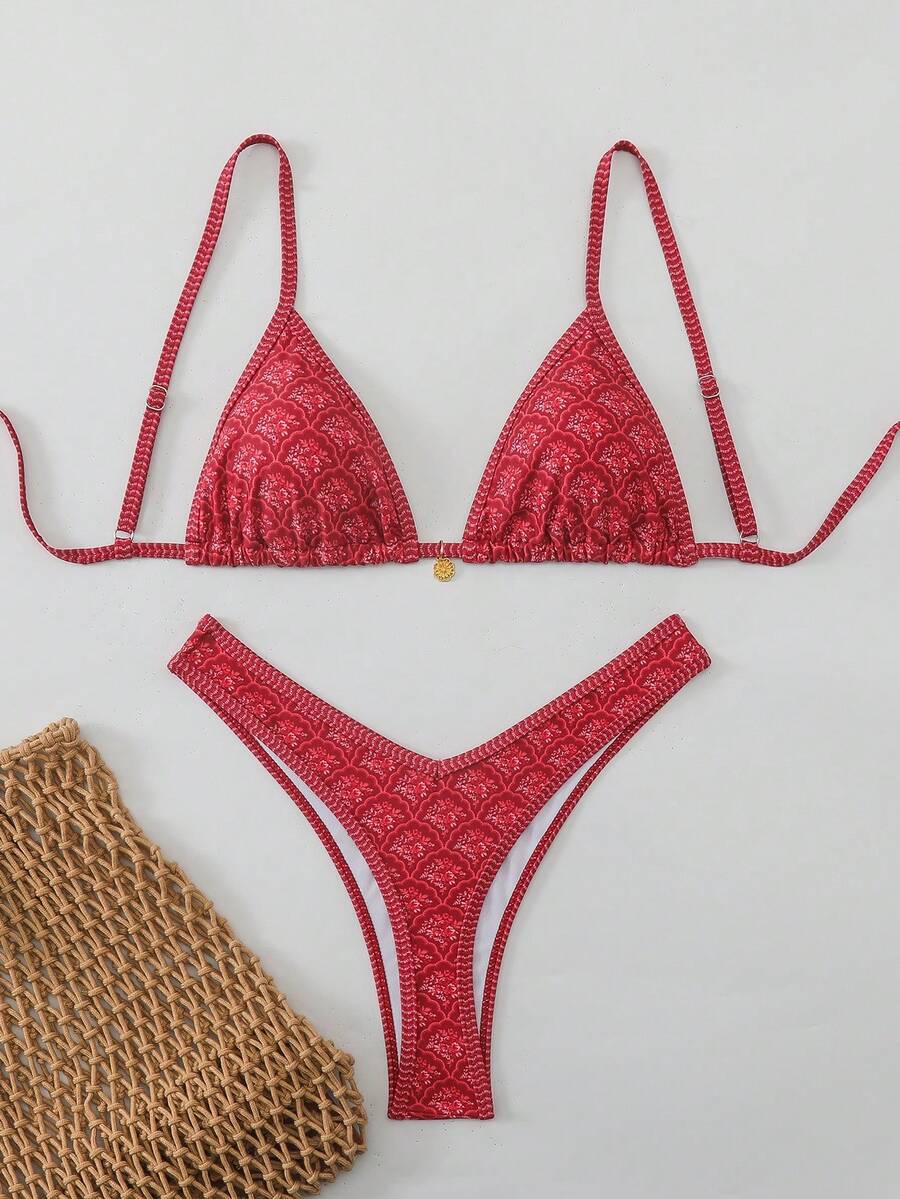 Swim Mod Women's Random Floral Print Spaghetti Strap Sexy Bikini Set, Summer - Multicolor - View 1