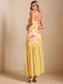 Enchnt Spring/Summer Romantic Women's Yellow Floral Print Strapless Maxi Dress,Sweet&Elegant For Vacation&Date&Holiday&Going Out,Spring Outfit Women - Yellow - View 8