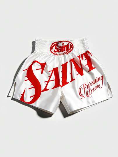 ROMWE MEN Street Life 2026 Spring/Summer Men's Letter Print Fashionable Casual Boxing Sports Shorts