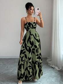 Rafferiza Petite Đầm nữ thanh lịch in hoa với dây đeo mảnh. - xanh xám - Xem 2