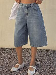 Women's Casual Everyday Wear Denim Bermuda Shorts With Pockets Jorts Summer - Blue - View 4