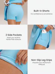 GLOWMODE FeatherFit™-Air 露肩迷你连衣裙，内置短裤，口袋方领，防滑交叉设计，轻度支撑，低冲击，速干吸湿，适合春夏穿着。 - 藍色 - 查看 5