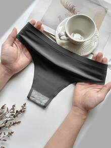 女士舒适透气字母图案无缝内裤 - 深灰色 - 查看 3