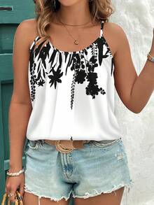 SHEIN Clasi Áo hai dây in hoa thanh lịch, dáng rộng dành cho nữ, thích hợp mặc mùa hè. - Nhiều màu - Xem 3