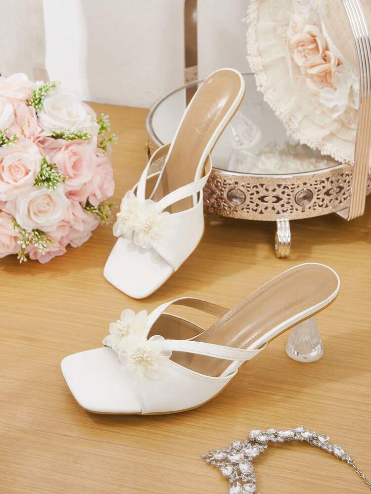 CUCCOO HITCHD Women's 3D Floral Decor Fashion Daily Wear High Heel Sandals Summer Shoes Wedding Shoes Bride Shoes