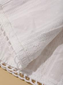 Strévra Casual Vacation Style Textured Striped Sleeveless Open Front Cropped Top, White, For Spring & Summer Babydoll Top - White - View 8