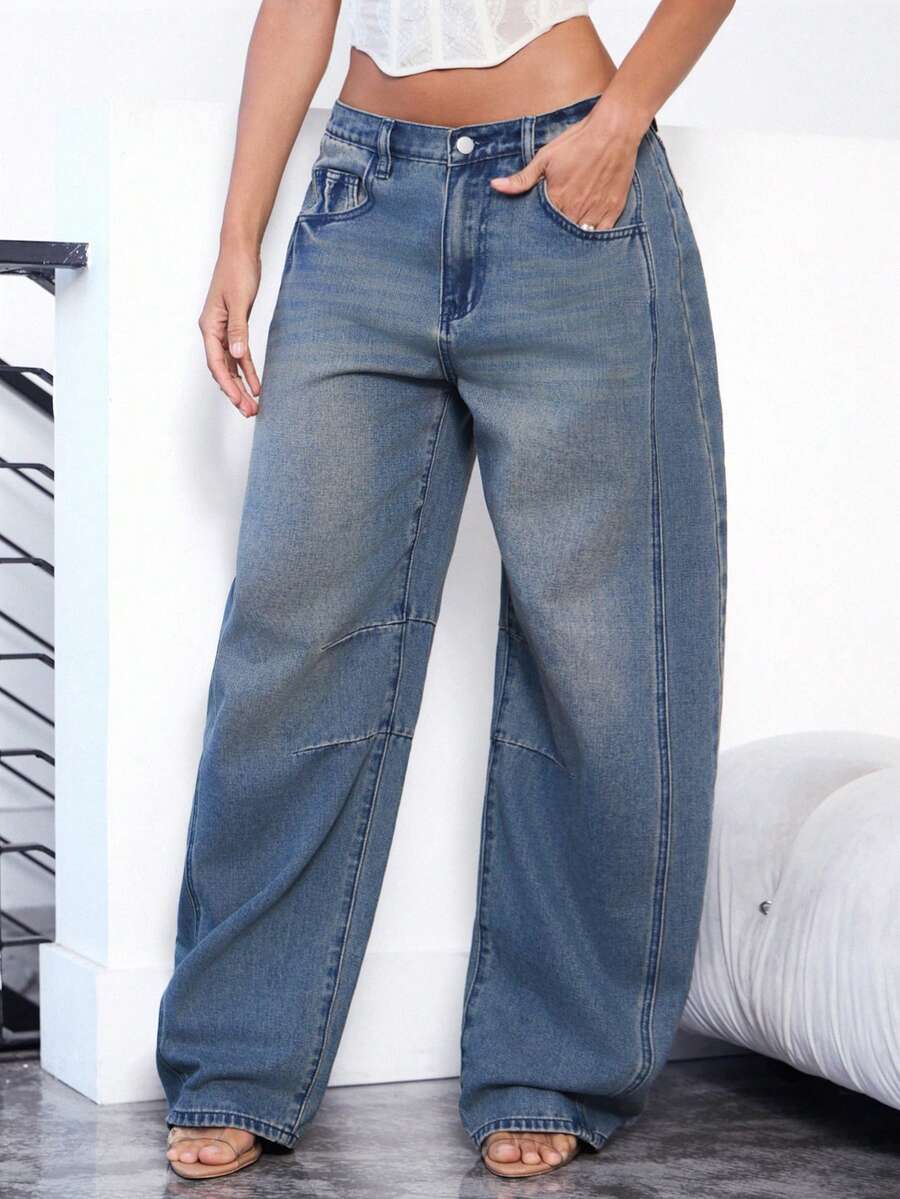Denimoi Jeans anchos y sueltos con bolsillos, versátiles y casuales para mujer - Azul - Ver 1