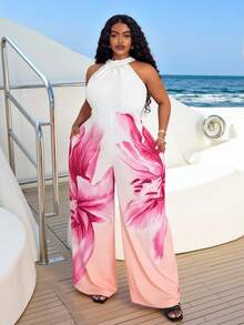 Slaydiva Bộ áo liền quần ống rộng không tay in họa tiết hình học Slayr dành cho nữ, cỡ lớn, phong cách thường ngày, thích hợp cho kỳ nghỉ. - Hồng - Xem 9