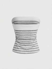 ROMWE Grunge Punk Y2K Subculture Women's Striped Patchwork Cropped Camisole Top With Slit Hem - Multicolor - View 2