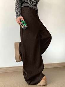 DAZY Quần jeans ống rộng dáng suông thời trang thường ngày cho nữ, thích hợp đi làm. - màu nâu - Xem 2