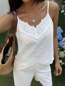 Women's 100% Cotton White Beach Vacation Tank Top, Summer Boho - White - View 4