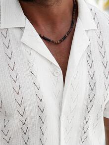 VENTUSAIL Men's Apricot Knit Hollow Striped Textured Short Sleeve & Shorts Set Mens 2 Piece Summer Sets Mens Vacation Outfit Sets Mens Summer Holiday Clothes Resort Wear Men White Beach Outfit For Men - Apricot - View 3
