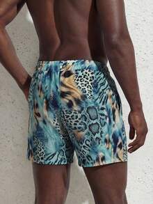 Manfinity Swimmode Men's Casual Leopard Print Drawstring Waist Beach Shorts - Multicolor - View 2