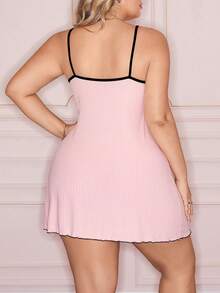 SweetSlumber Cute & Sweet INS Jacquard Contrast Color Plus Size Slip Dress - Baby Pink - View 2