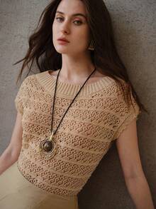 MOTF PREMIUM HOLLOW TEXTURED BAT WING KNIT SWEATER - Apricot - View 6