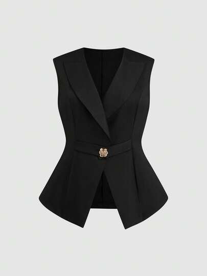 GlowEve CURVE Plus Size Women Metal Decor Casual Versatile Commute Lightweight Vest