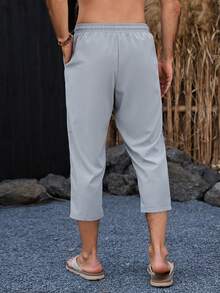 VENTUSAIL Men's Light Grey Straight Leg Capri Pants Cropped Sweatpants Men Grey Joggers Men Casual Pants Men Cropped Pants Men Gray Sweatpants Men Old Money,Daily Leisure, Weekend Trips, Outdoor Activities, Travel Expeditions, Relaxed Work Environments Or Semi-Formal Occasions, Boyfriend/Husband Gift, Anniversary /Birthday Gift Party Summer Vacation Holiday,Wedding,Spring To Summer Men Cruise Outfit Yacht Outfit Men Men Beach Outfit Set - Light Grey - View 2