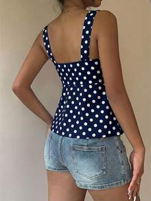 SHEIN Áo hai dây buộc dây, kiểu dáng đơn giản, thoải mái, đa năng, họa tiết chấm bi dễ thương, thích hợp cho đi biển, kỳ nghỉ, trang phục mùa hè cho nữ. - Nhiều màu - Xem 2