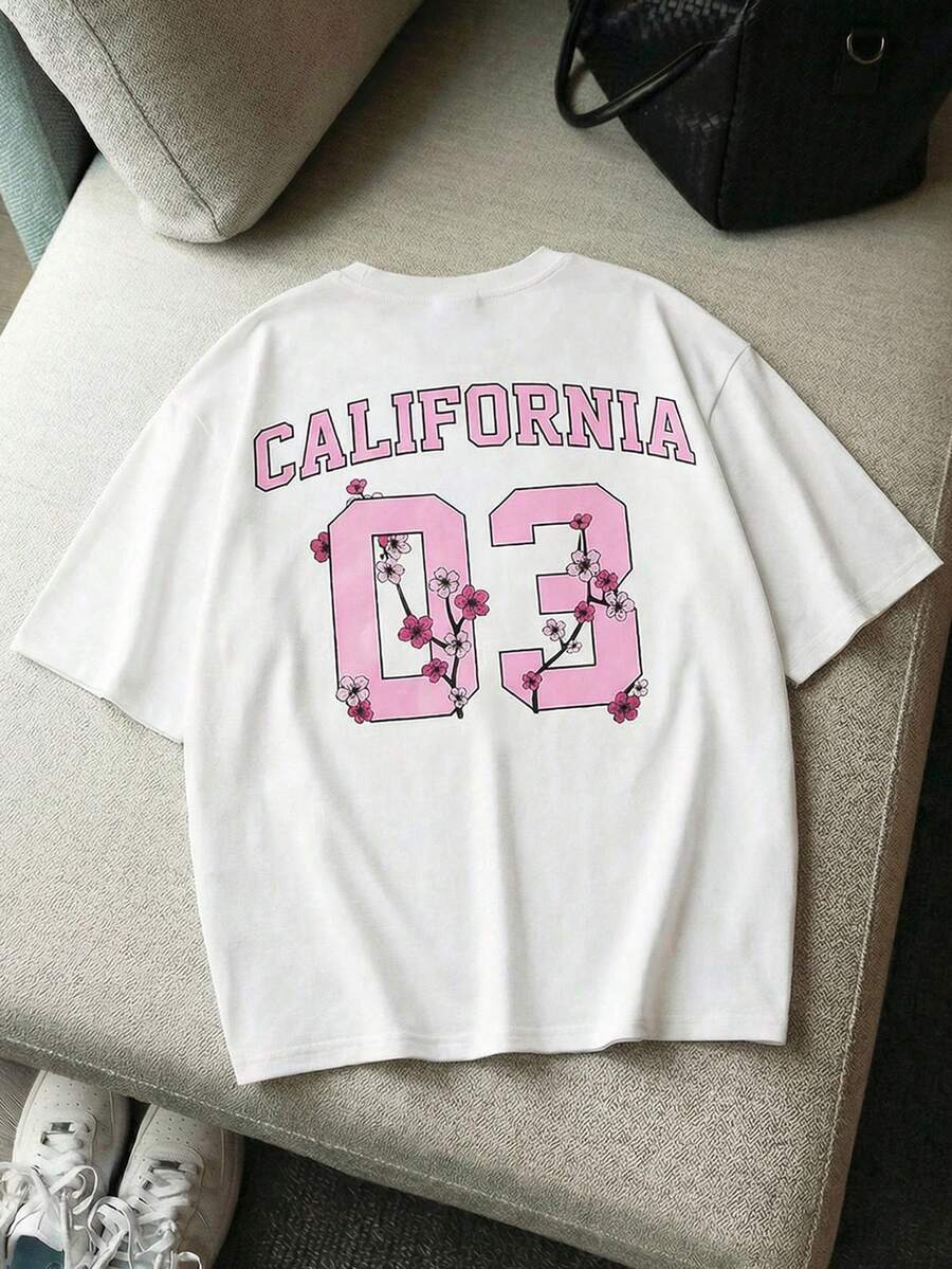 AXEPEAK Camiseta de manga corta casual de cuello redondo con estampado de letras y dibujos animados para hombres - Blanco - Ver 1