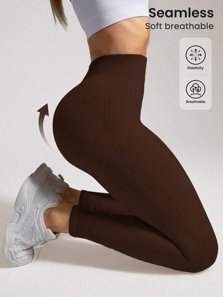 SHEIN Sports 女士纯色高腰日常健身无缝紧身裤瑜伽裤