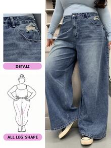 Dazy Plus Quần jean denim ống rộng, ống rộng, quần jean rộng thùng thình, quần áo trở lại trường - Màu xanh lam - Xem 1