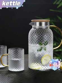 一件式高硼硅玻璃果汁饮料壶，竹钢盖，米粒纹冷水壶，大容量茶壶，厨房用具 - 彩色 - 查看 9