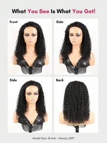 QUICK WEAR Pixie Curly Half Wig Human Hair 3 In 1 Seamless Flip Over Half Wigs Human Hair Glueless Wigs With Front Pixie Curly Hair Natural Black Wear And Go Beginner Friendly Human Hair Drawstring Headband Wig For Women - Natural Black - View 4