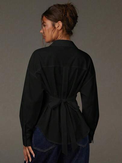 Athîral 女士纯色落肩长袖单排扣休闲衬衫