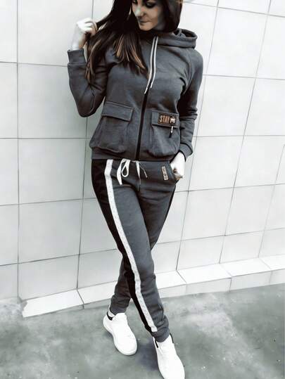 Conjunto de Sudadera con Capucha y Pantalones de Forro Polar para Mujer, Otoño Invierno, Color Sólido, Manga Larga, Jersey Casual y Pantalones, con Capucha, Manga Regular, Detalle de Bolsillo, Suave y Cálido, Ropa para el Día a Día, Cómodo, Elegante, Traje de Dos Piezas para Mujer