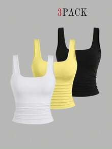 EMERY ROSE Bộ 3 món áo vest không tay màu trơn dáng rộng dành cho nữ cỡ lớn, áo tank top mùa hè. - Nhiều màu - Xem 1