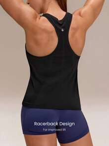 GLOWMODE Ultrafine Soft Seamless Glow The Distance Waist-Length Racerback Tank Top Medium Impact Training Running Workout Gym Wear - Black - View 4