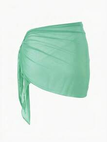 Solid Color Mesh Swim Basics Skirt For Beach And Resort, Ideal For Summer Beach Vacations. XUQA - Mint Green - View 2